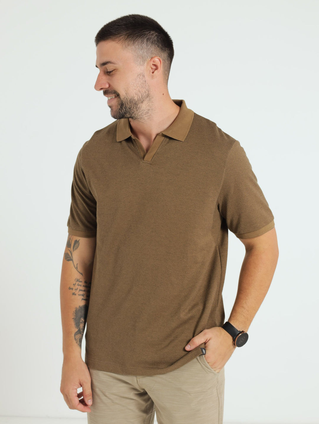 Mini Check Notch Polo Tee - Rust