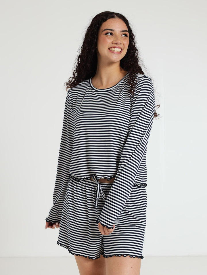 Tee And Short Ditsy Pj Set - Navy/White