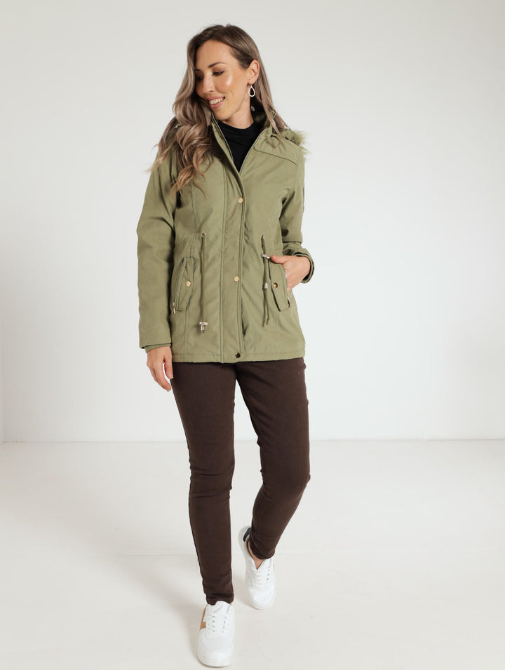 Padded Parker Jacket With Removable Hood - Olive