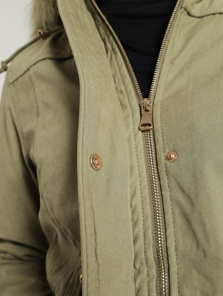Padded Parker Jacket With Removable Hood - Olive