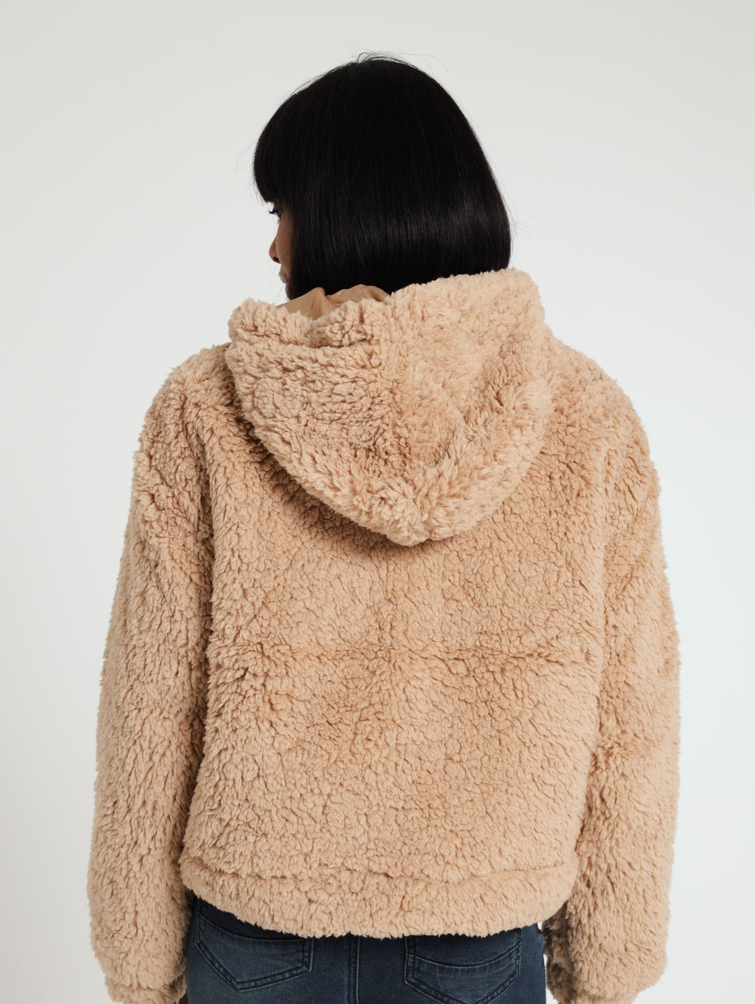 Zip Through Hooded Teddy Bomber Jacket - Stone