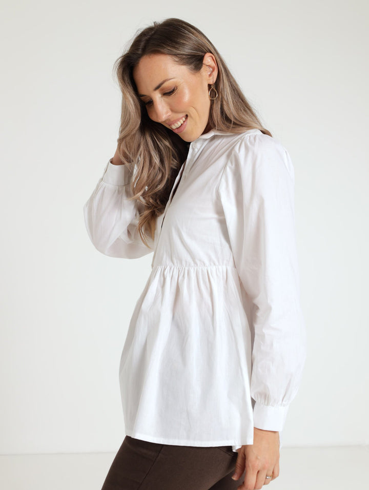 Collared Peplum Tunic Top - White