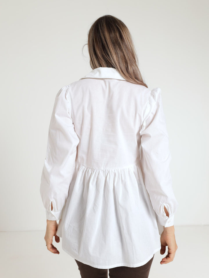 Collared Peplum Tunic Top - White