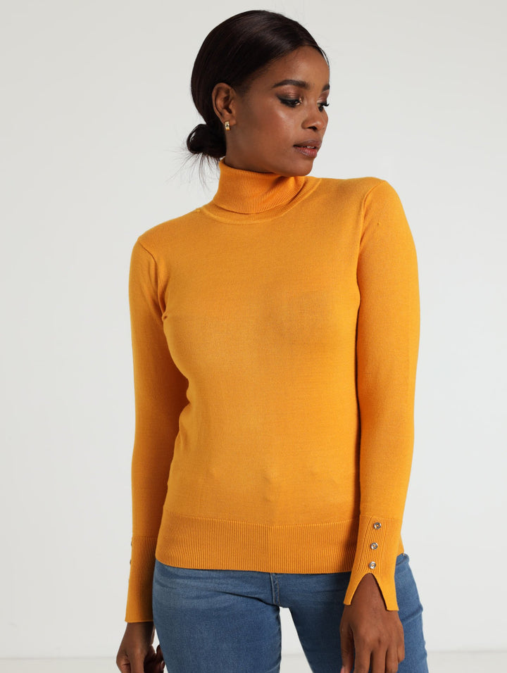 Button Cuff Polo Pullover Knitwear - Mustard