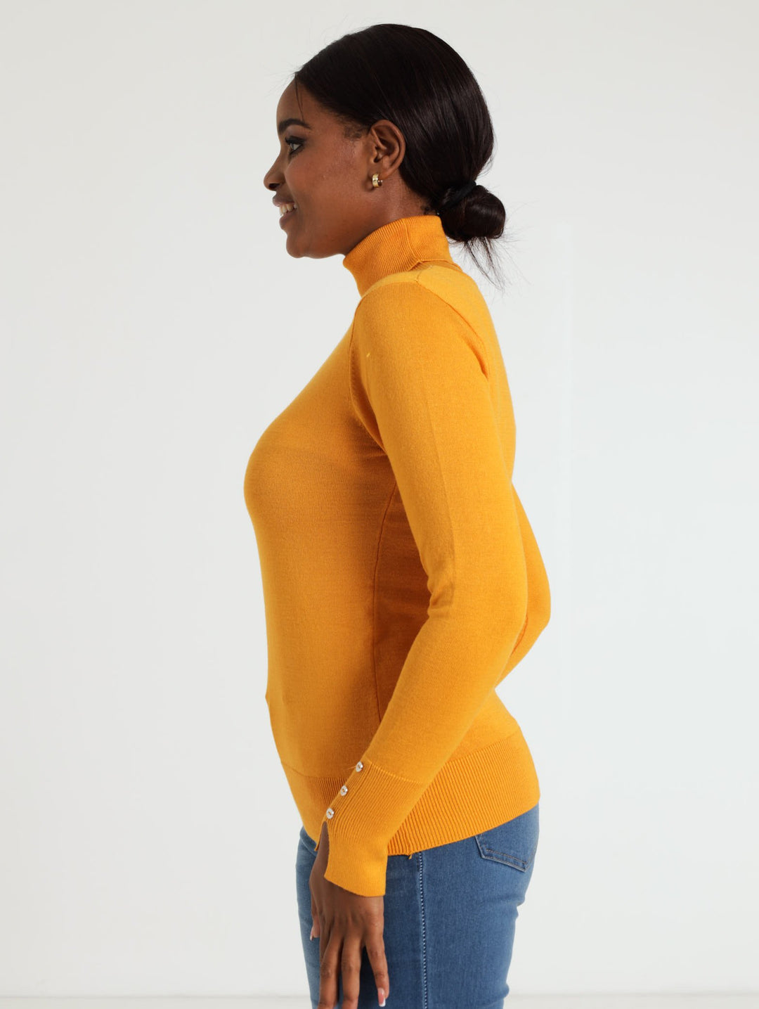 Button Cuff Polo Pullover Knitwear - Mustard