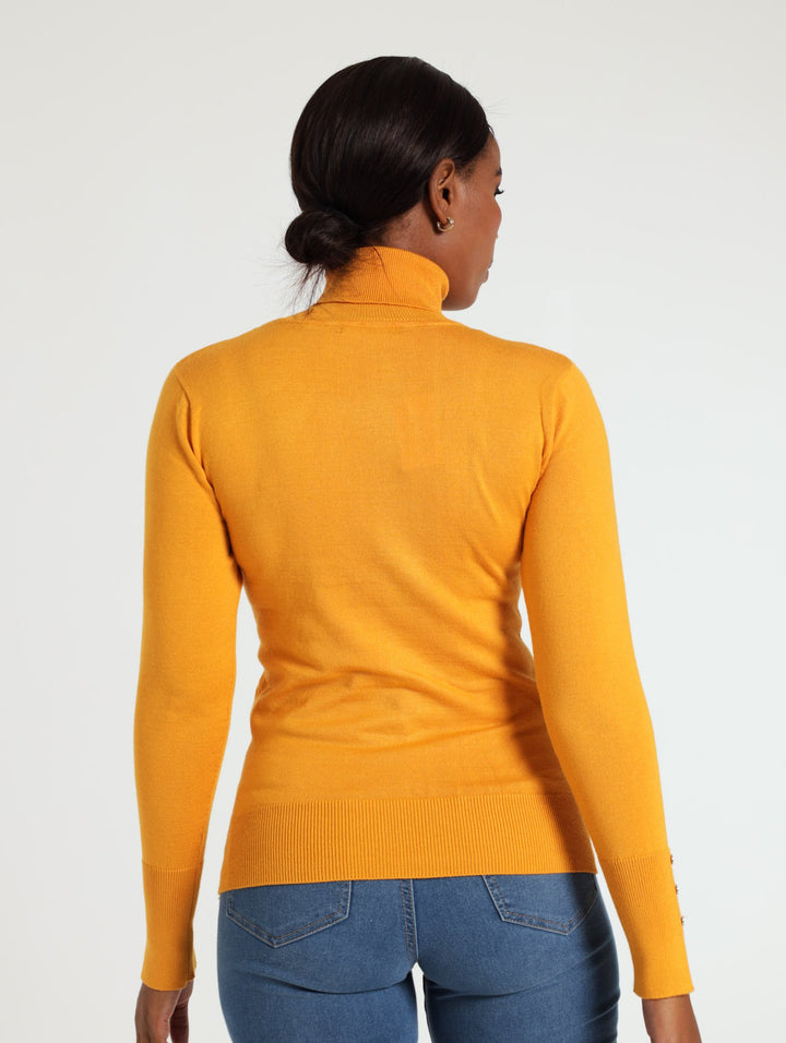 Button Cuff Polo Pullover Knitwear - Mustard