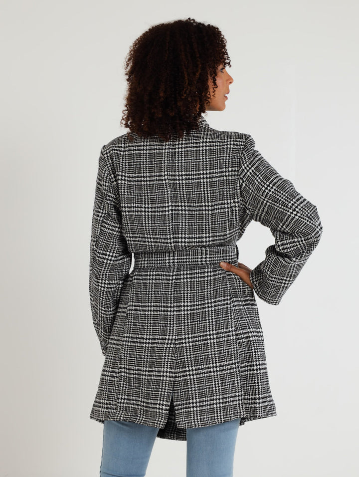 Check Belted Coat - Black/White