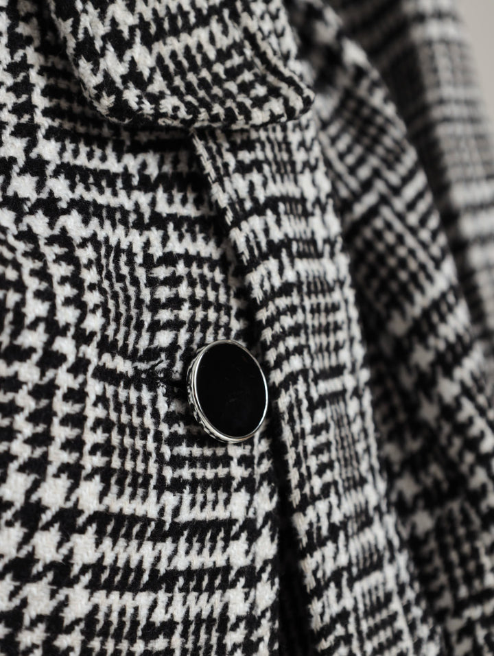 Check Belted Coat - Black/White