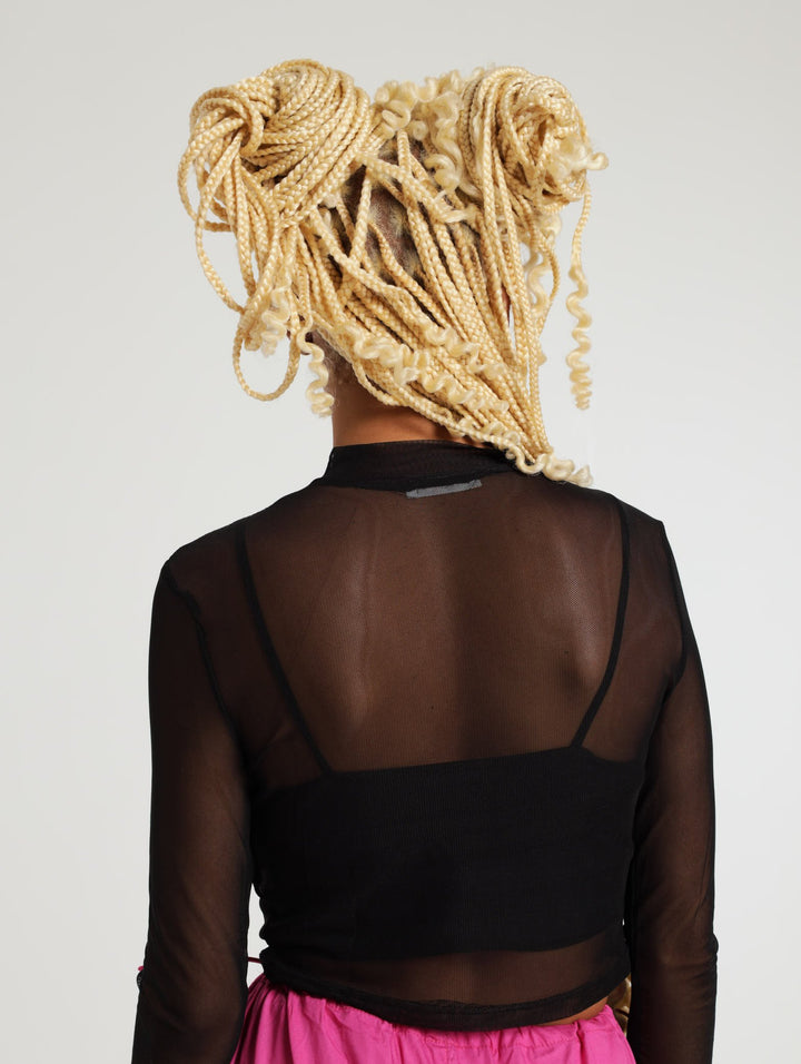 Long Sleeve Mesh With Fluff Top - Black