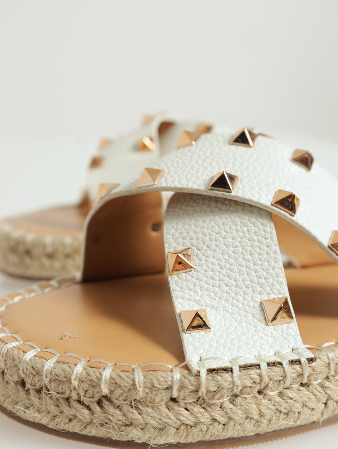 Cross-Over Studded Espadrille Flat Sandal - Cream