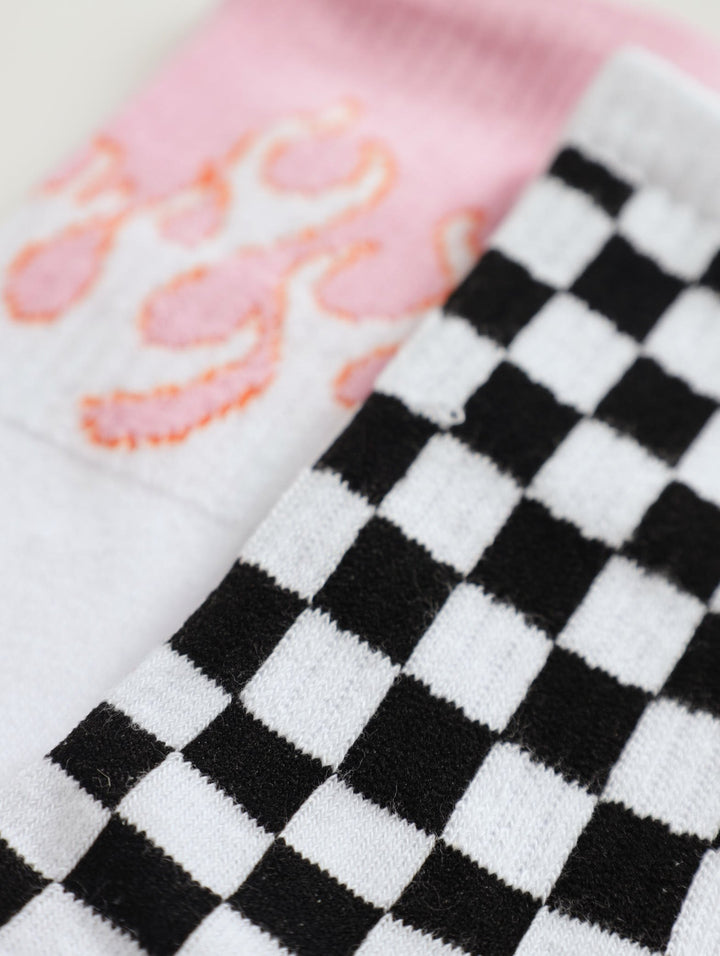 2 Pack Crew Flames Socks - White