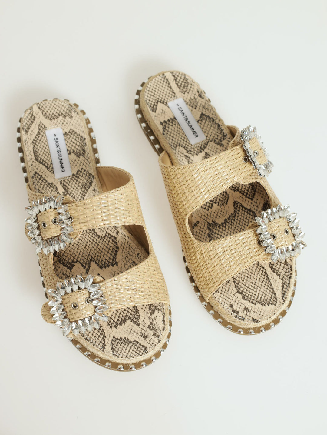 Spectra Double Basket Weave Jeweled Buckle Sandal - Oatmeal