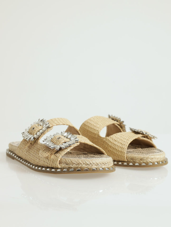 Spectra Double Basket Weave Jeweled Buckle Sandal - Oatmeal