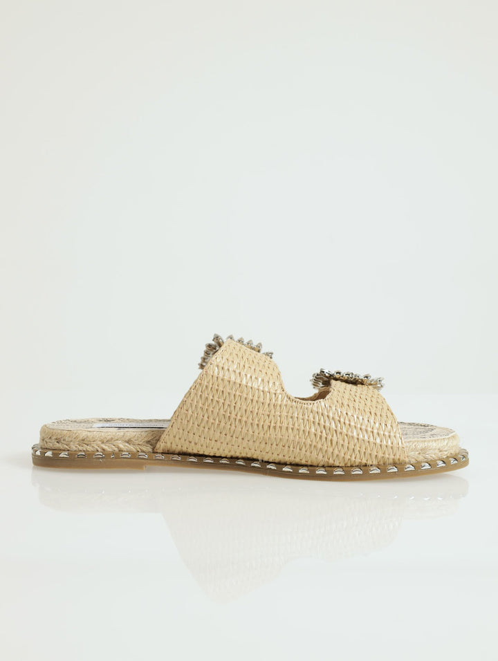 Spectra Double Basket Weave Jeweled Buckle Sandal - Oatmeal