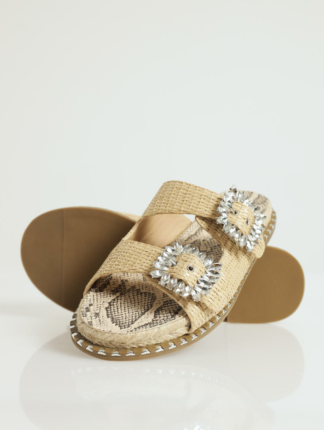 Spectra Double Basket Weave Jeweled Buckle Sandal - Oatmeal