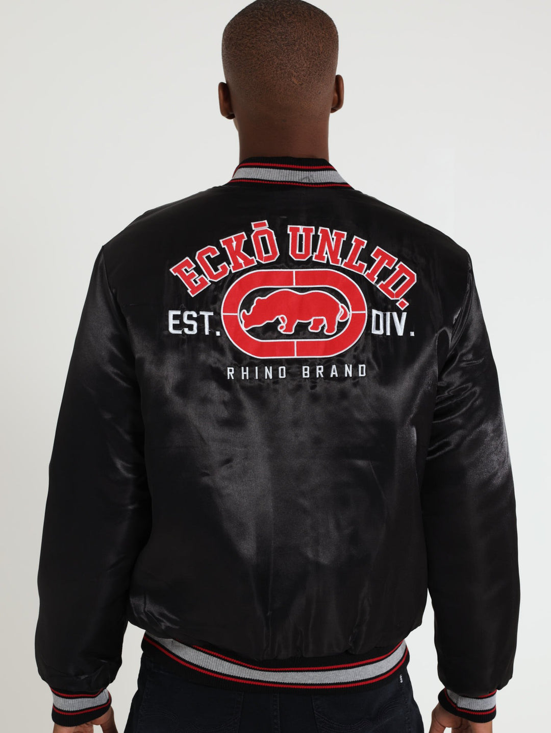 College Satin Bomber Jacket - Black