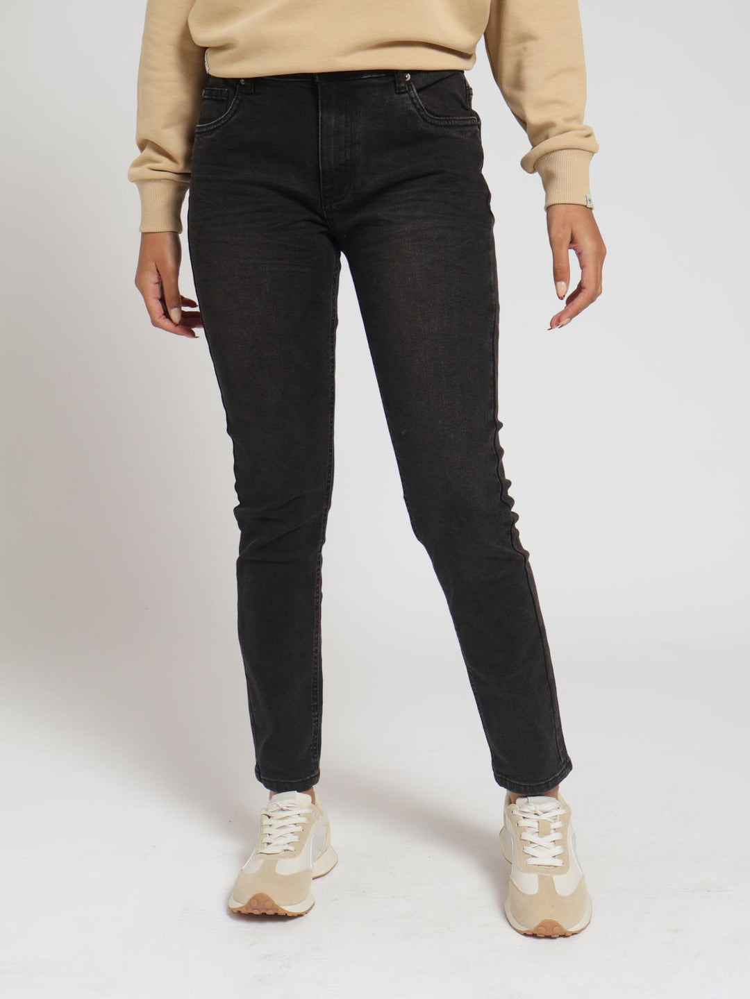 Stretch Denim Mid Rise Skinny Jeans Black