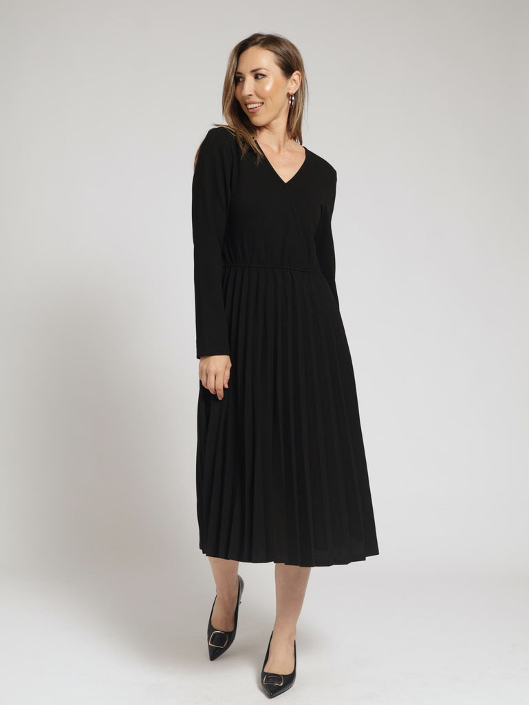 open lace back dress Ladies Long Sleeve Wrap Pleated Dress