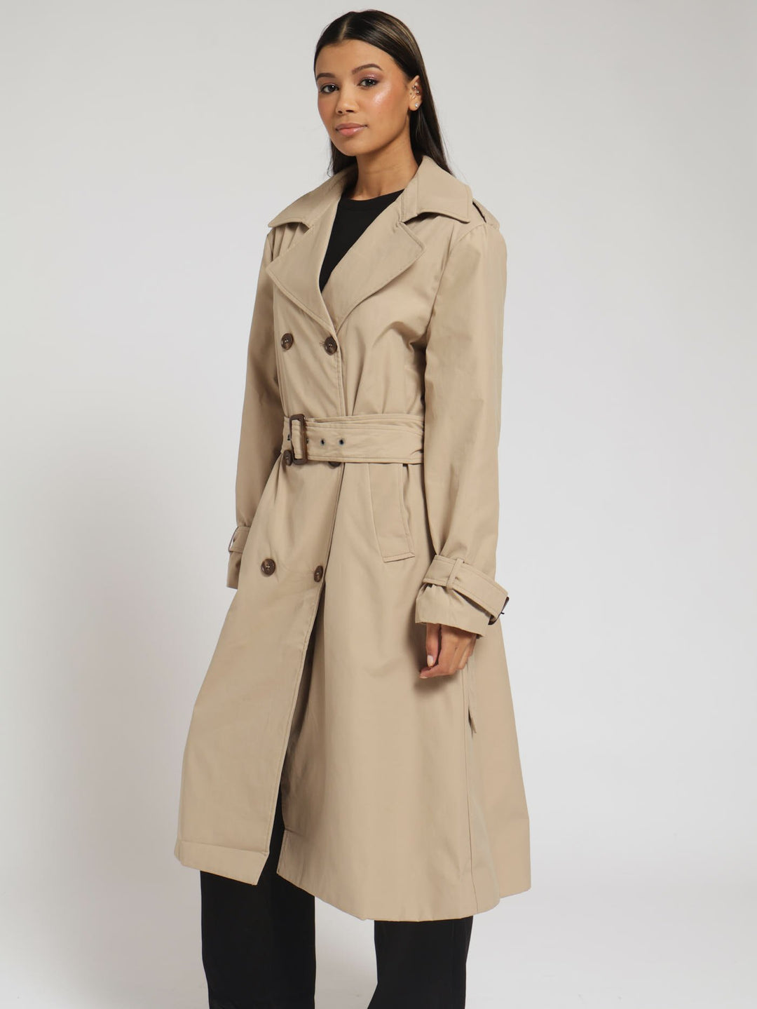 Fashion Trench Coat Jacket - Tan