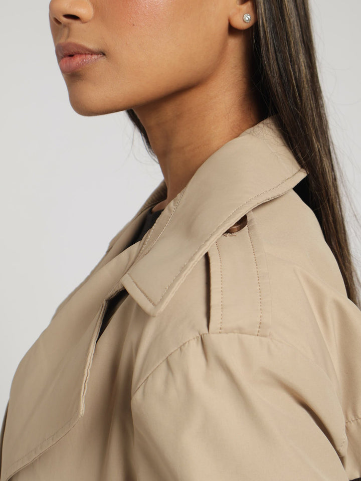 Fashion Trench Coat Jacket - Tan