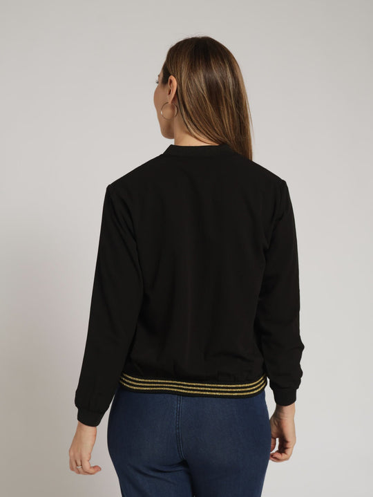 Long Sleeve Bomber Jacket With Lurex Stripe Rib Black Edgars
