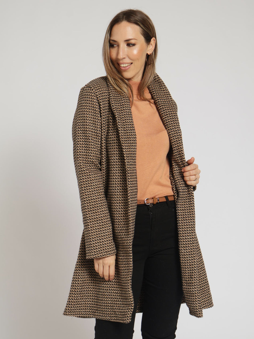 Tweed Lapel Jacket - Brown
