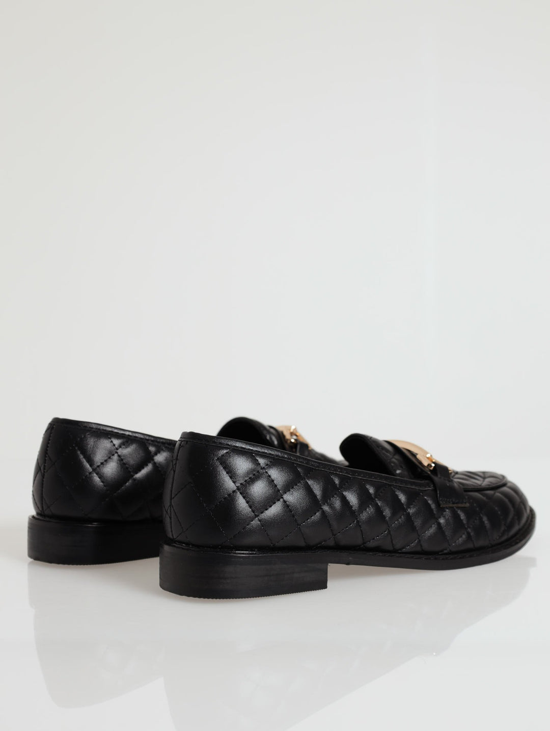 Quilted Loafer With Metal Bar Trim - Black