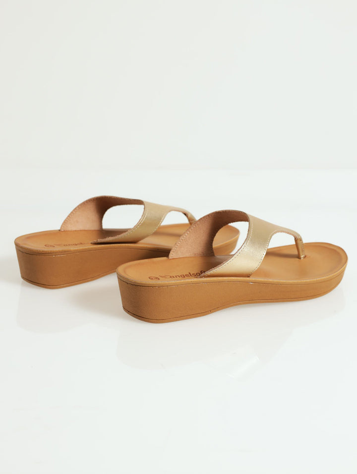 Steffi Leather Thong Wedge Sandal - Gold
