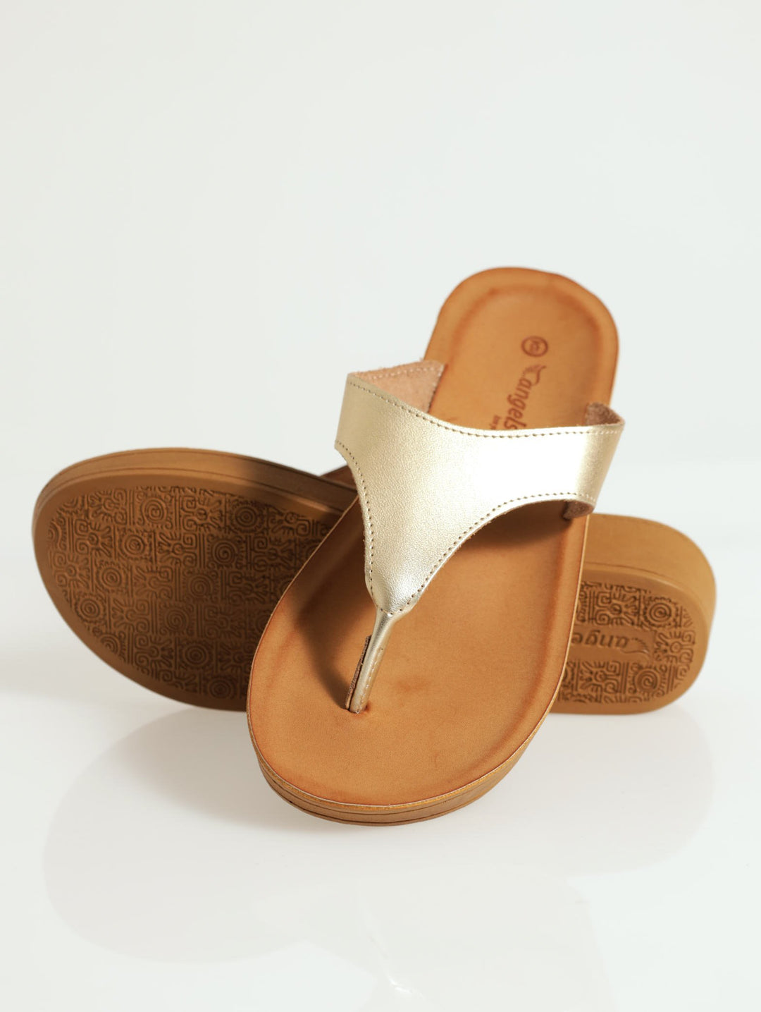 Steffi Leather Thong Wedge Sandal - Gold