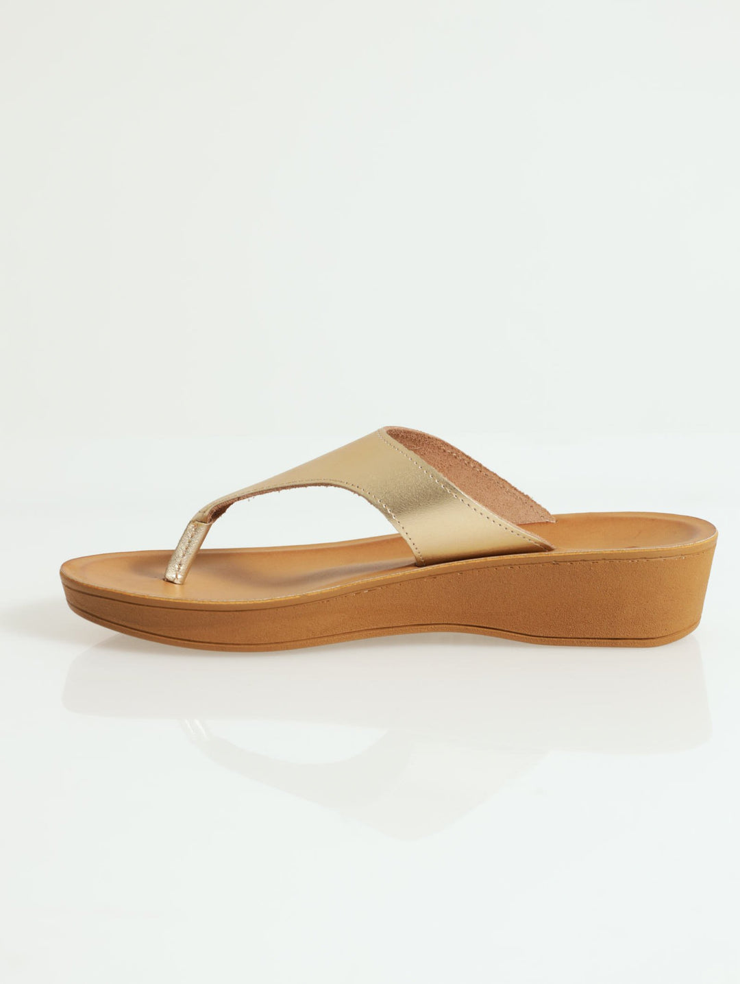 Steffi Leather Thong Wedge Sandal - Gold