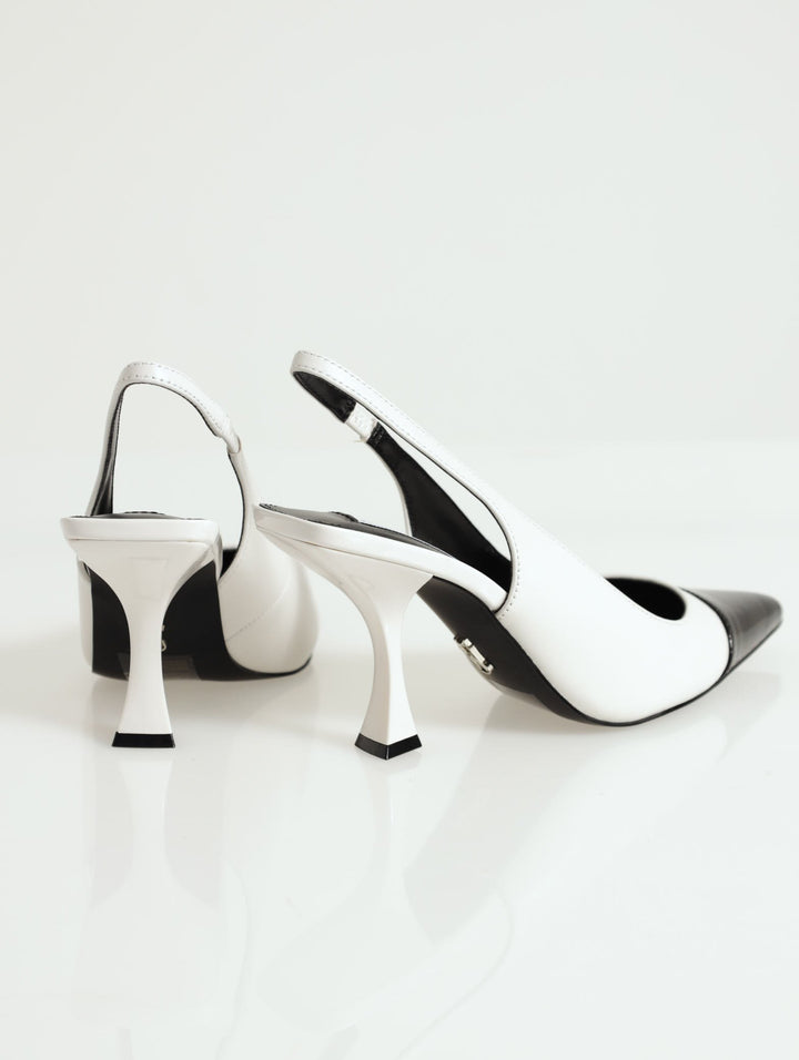 Niles Pointed Toe Slingback Heel - White/Black