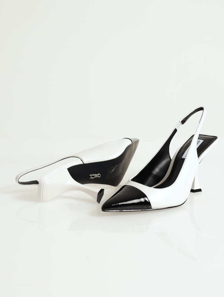 Niles Pointed Toe Slingback Heel - White/Black