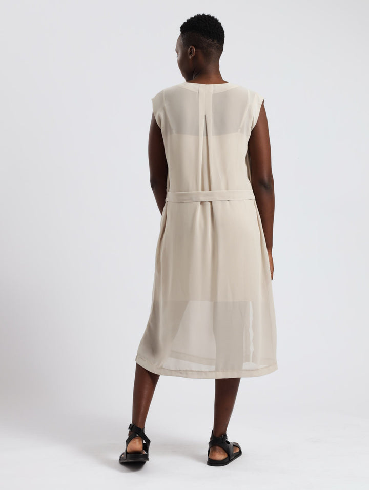 Sleeveless Sheer Patch Pocket Shirt Dress - Silver