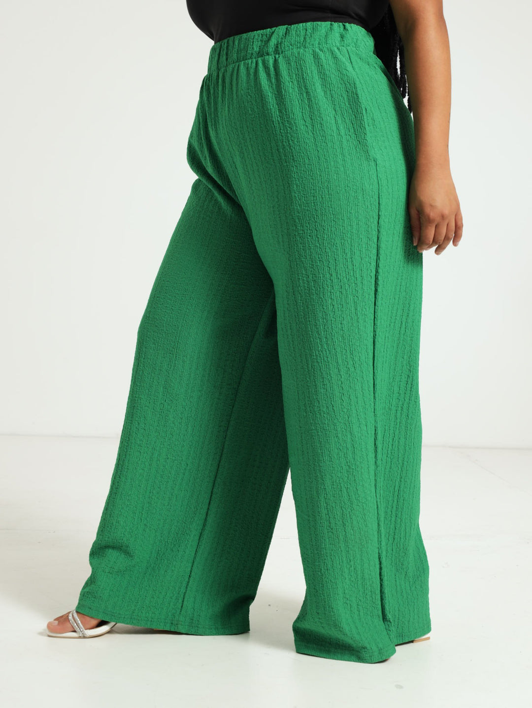 Textured Wideleg Culotte Pants - Green