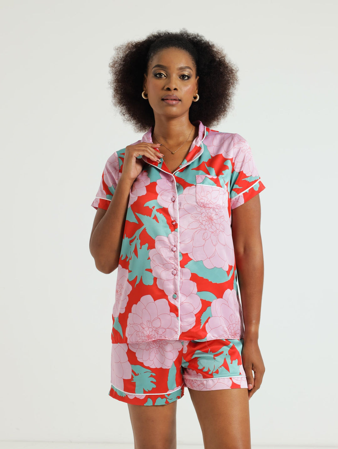 Satin Button Through Shirt & Short Sleep Set