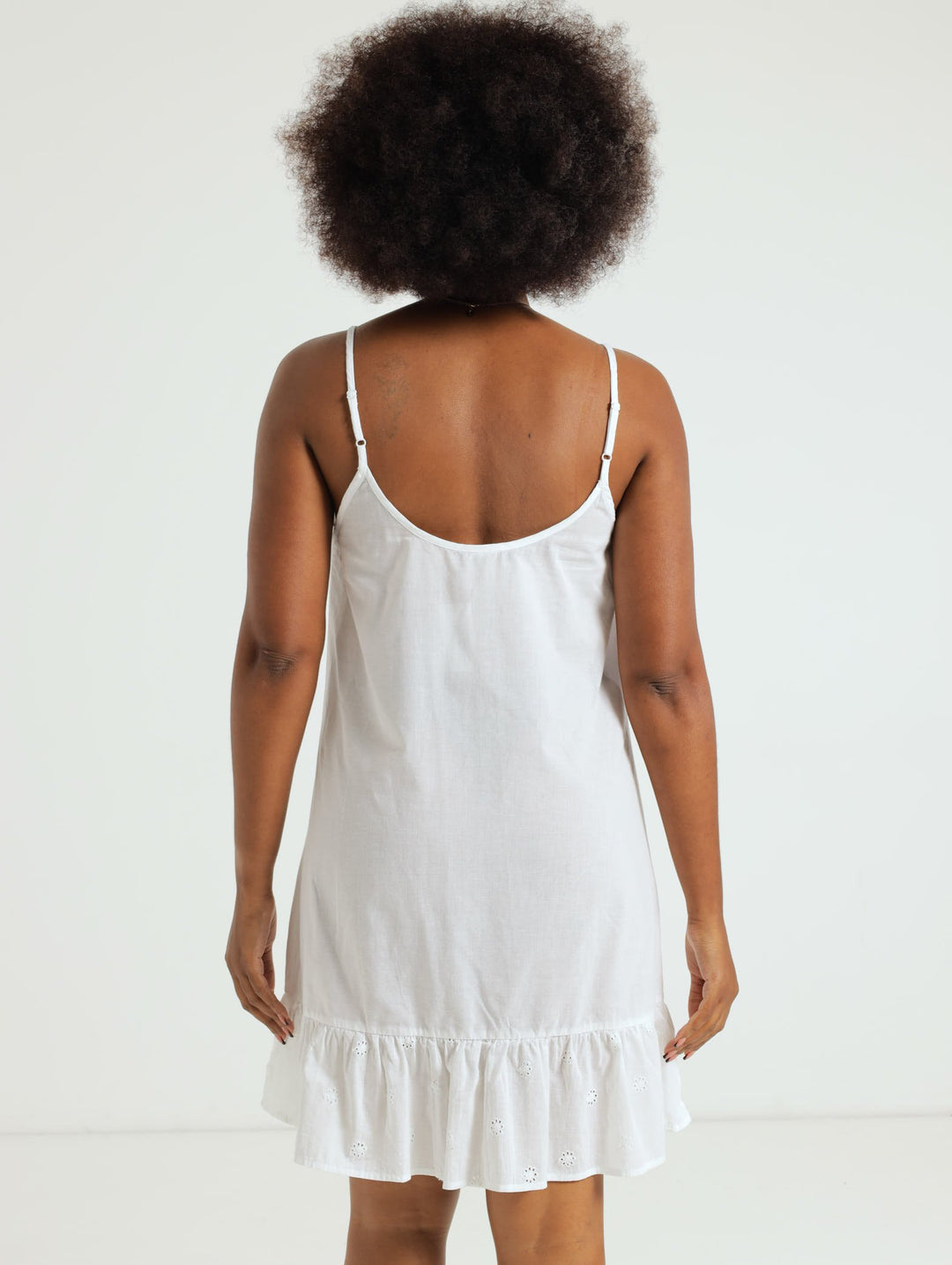 Woven Night Dress With Anglaise Detail - White