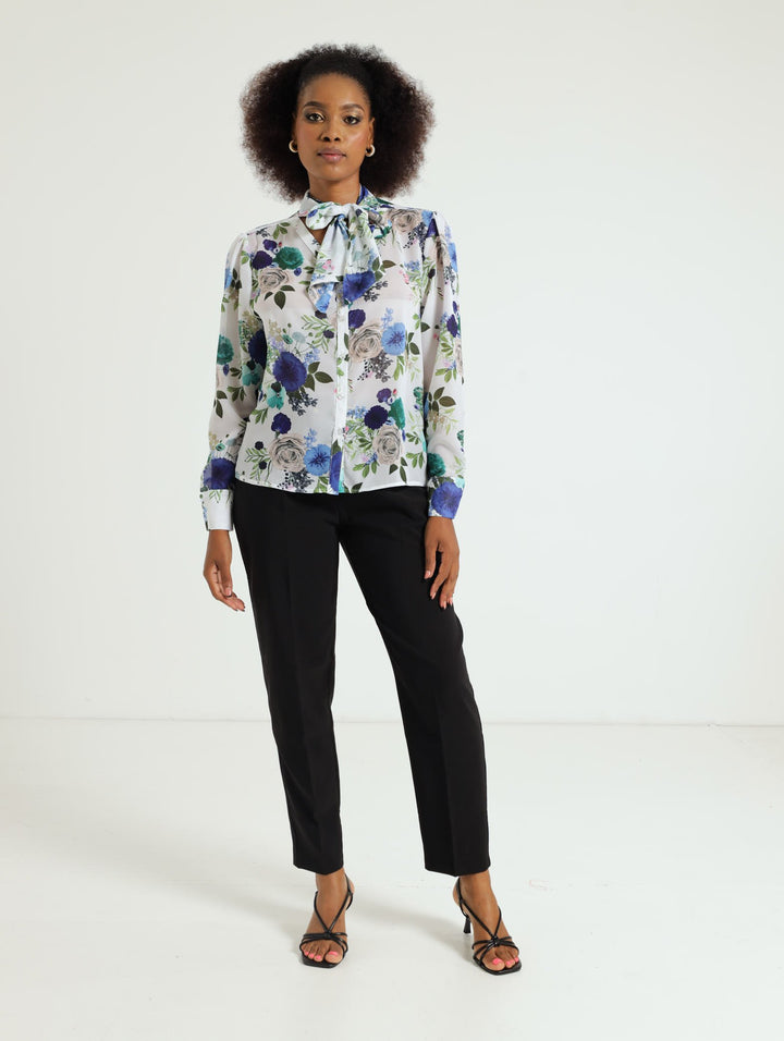 Chiffon Shirt - White/Blue