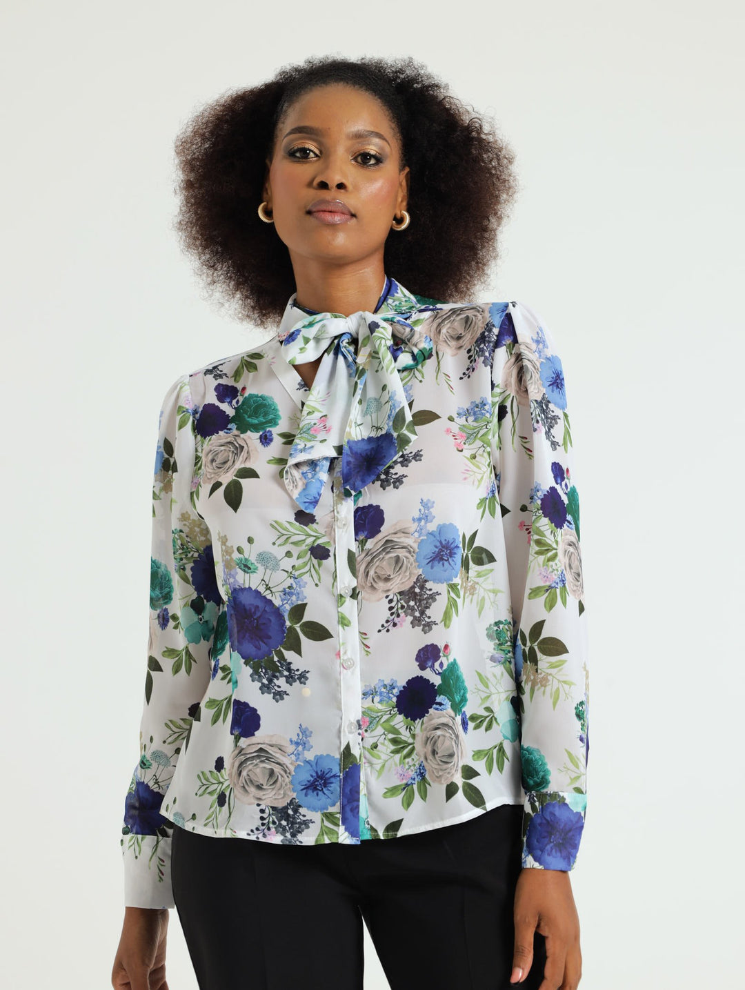 Chiffon Shirt - White/Blue