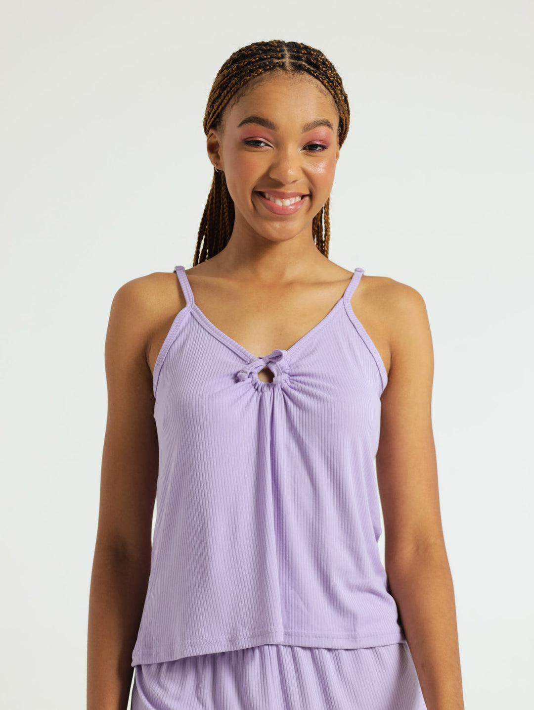 Strappy Rib Knit Cami - Purple