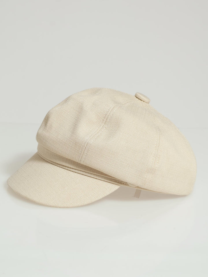 Button Detail Bakerboy Hat - Beige