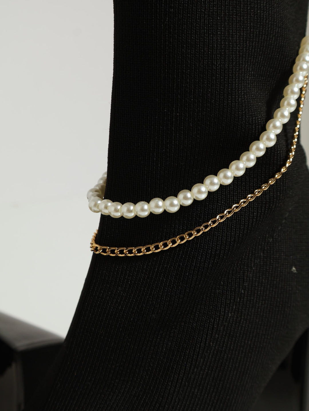 Pearl & Chain Trim Sock Boot - Black