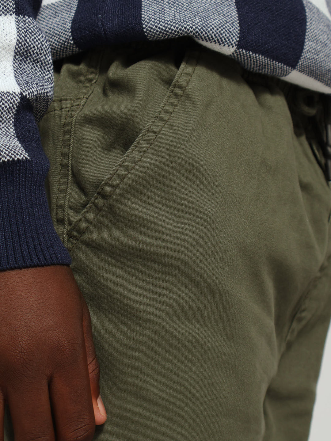 Boys Flat Cargo Pants - Olive