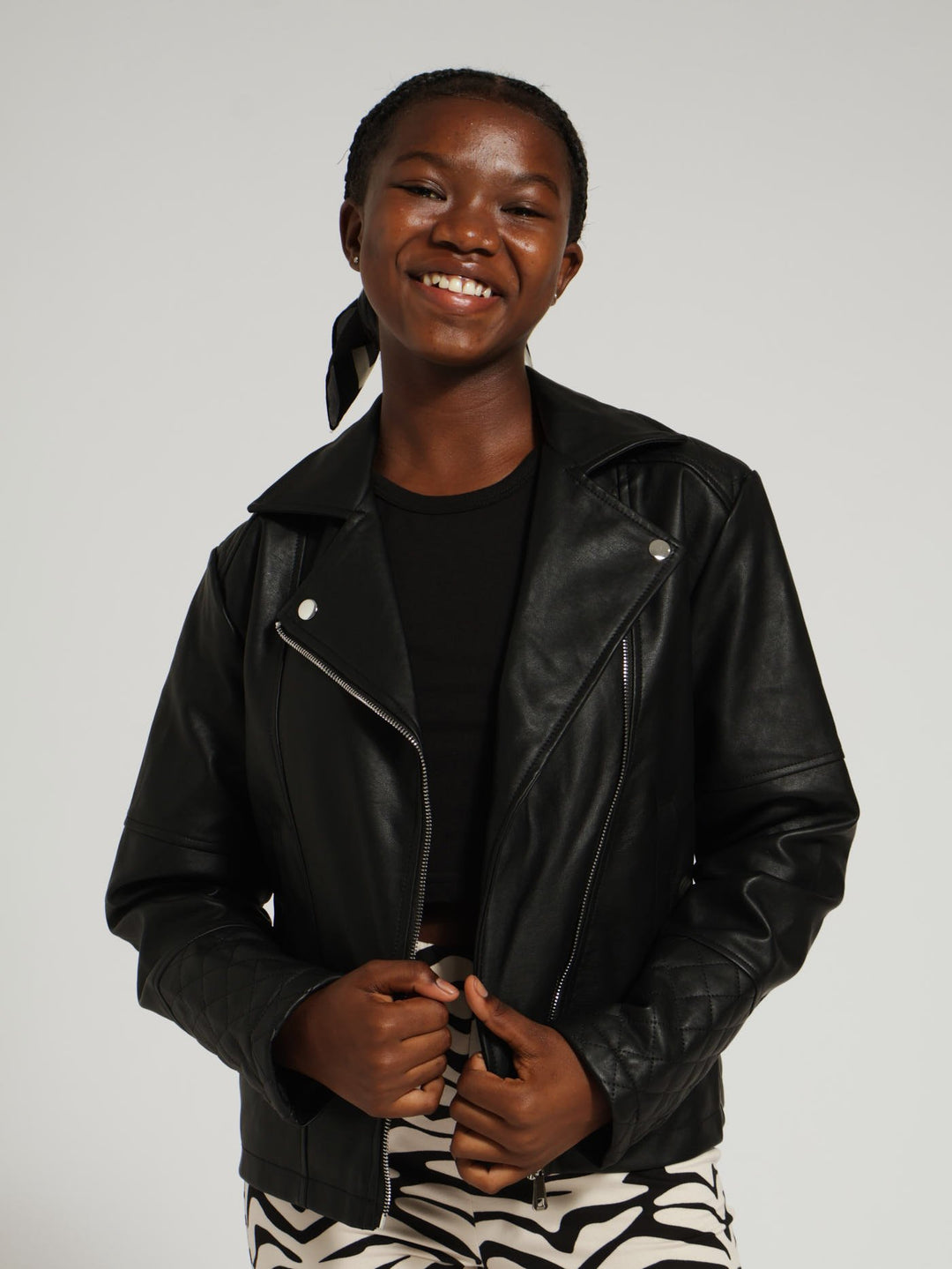 Girls Pu Biker Jacket - Black