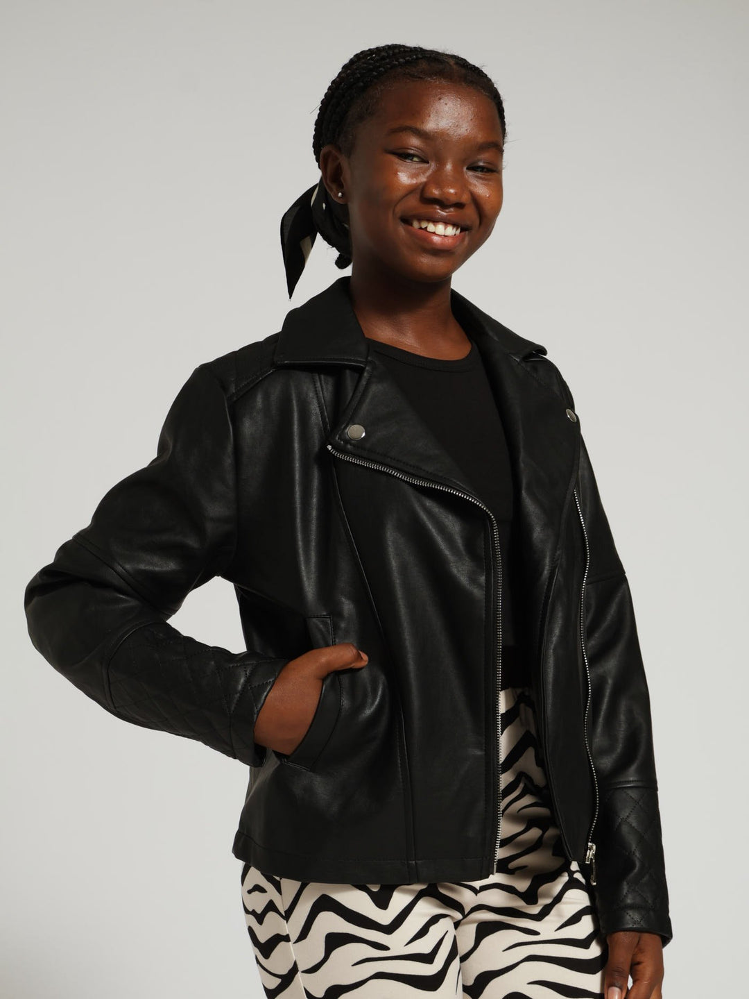 Girls Pu Biker Jacket - Black