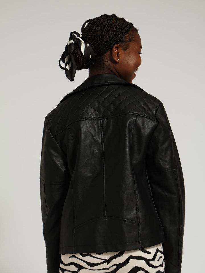 Girls Pu Biker Jacket - Black