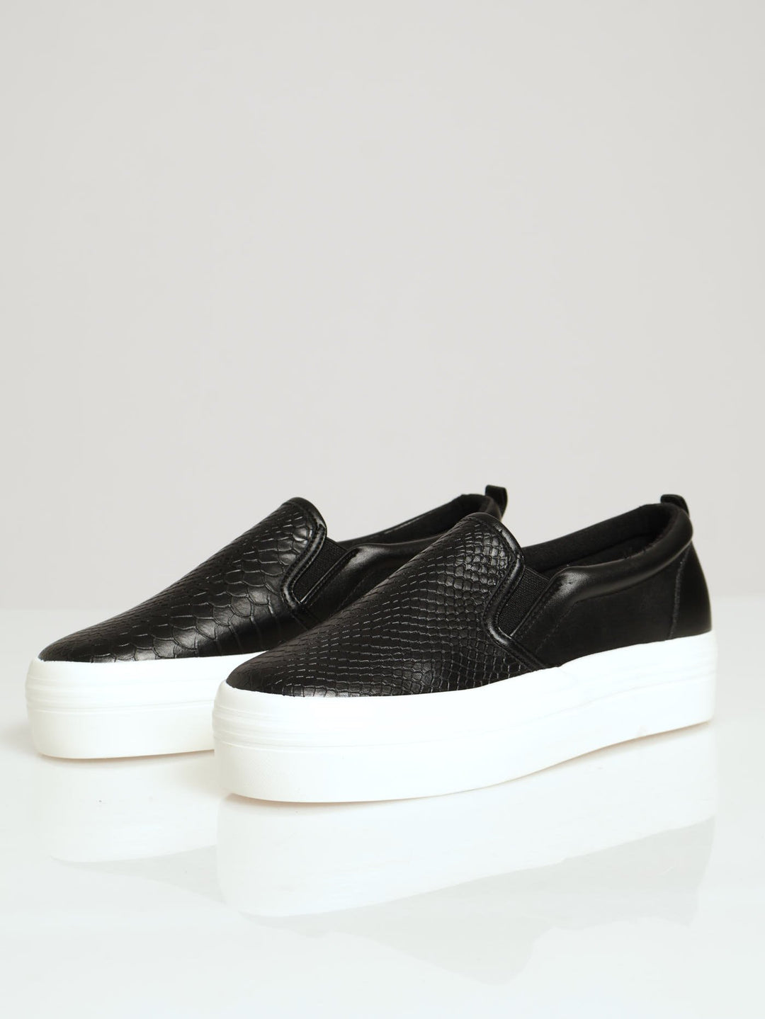 Snake Embossed Platform Slip On Sneaker Black1