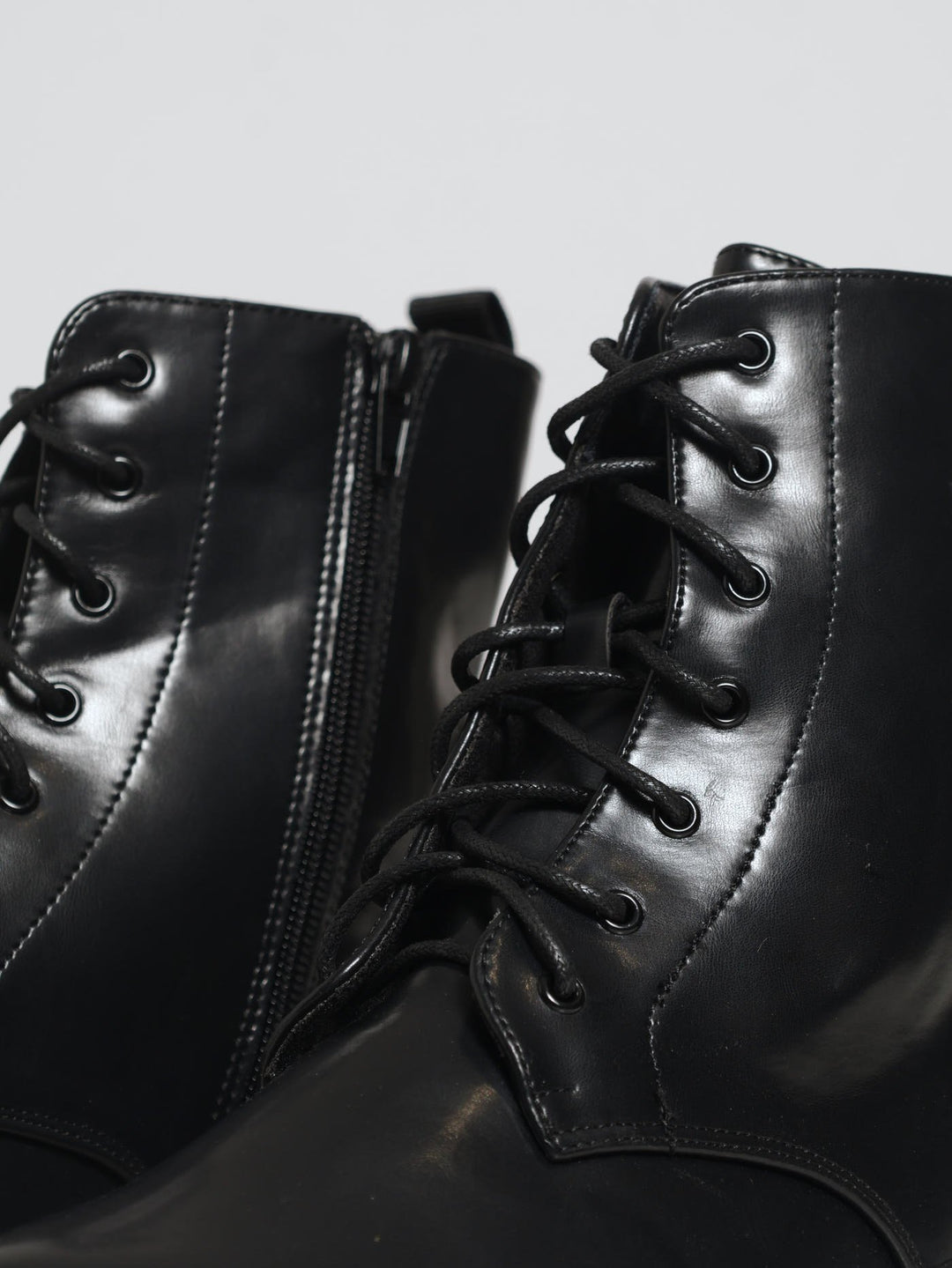 Heavy Cleated Lace-Up Boot With Contrast Stitching - Black/White
