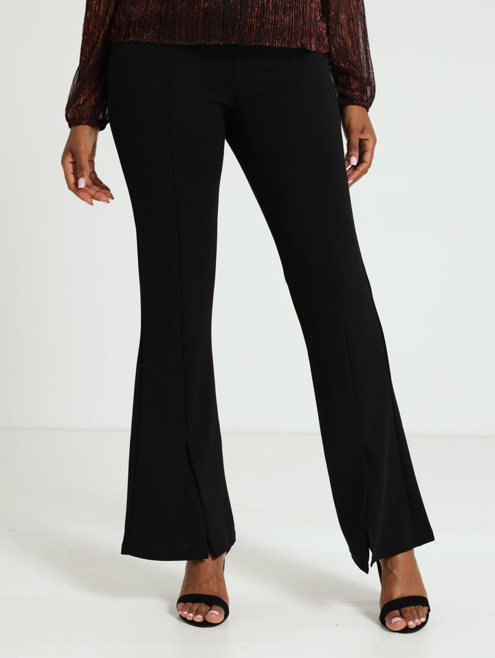 Panelled Slit Flared Leg Pant - Black