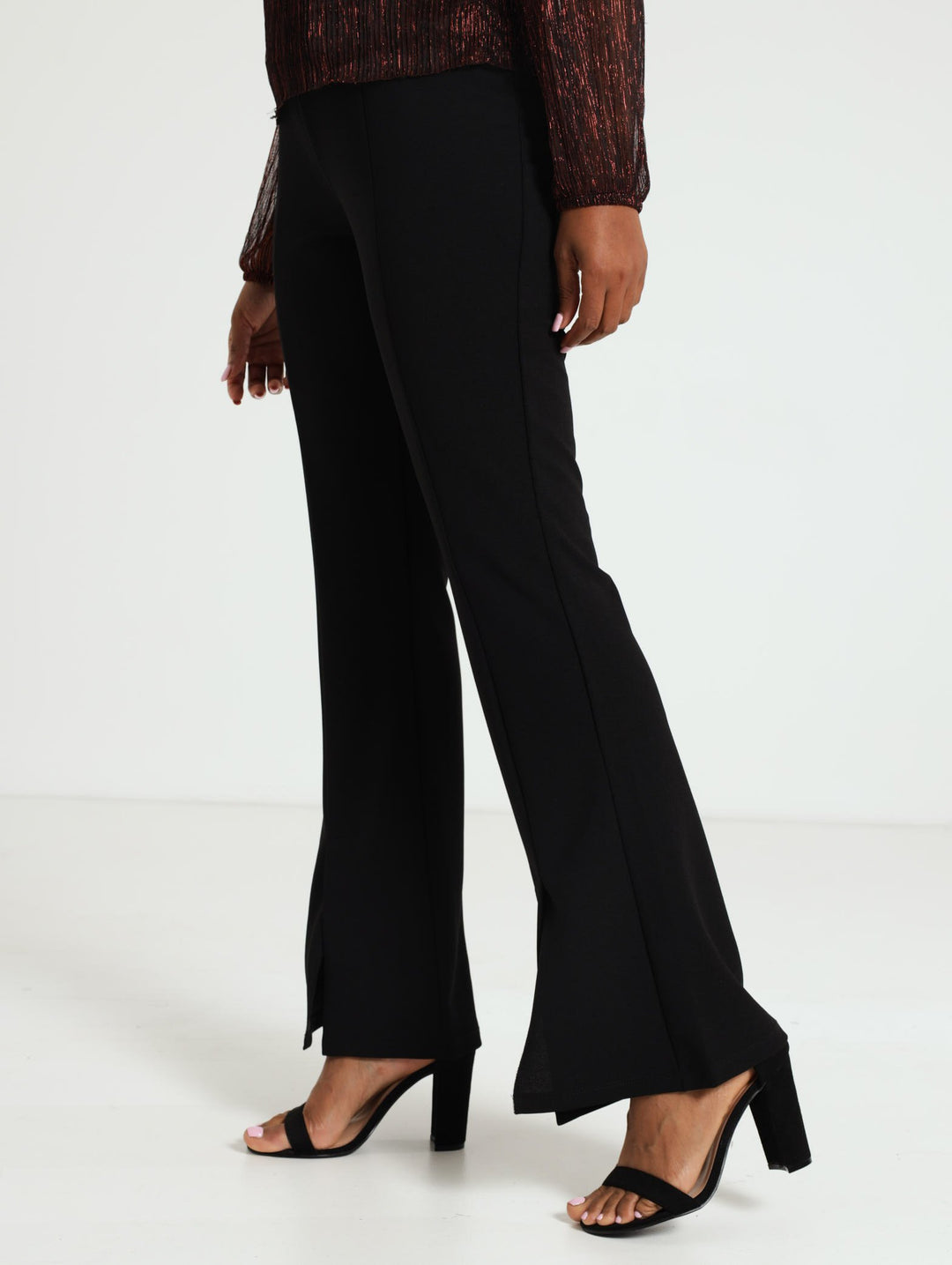 Panelled Slit Flared Leg Pant - Black