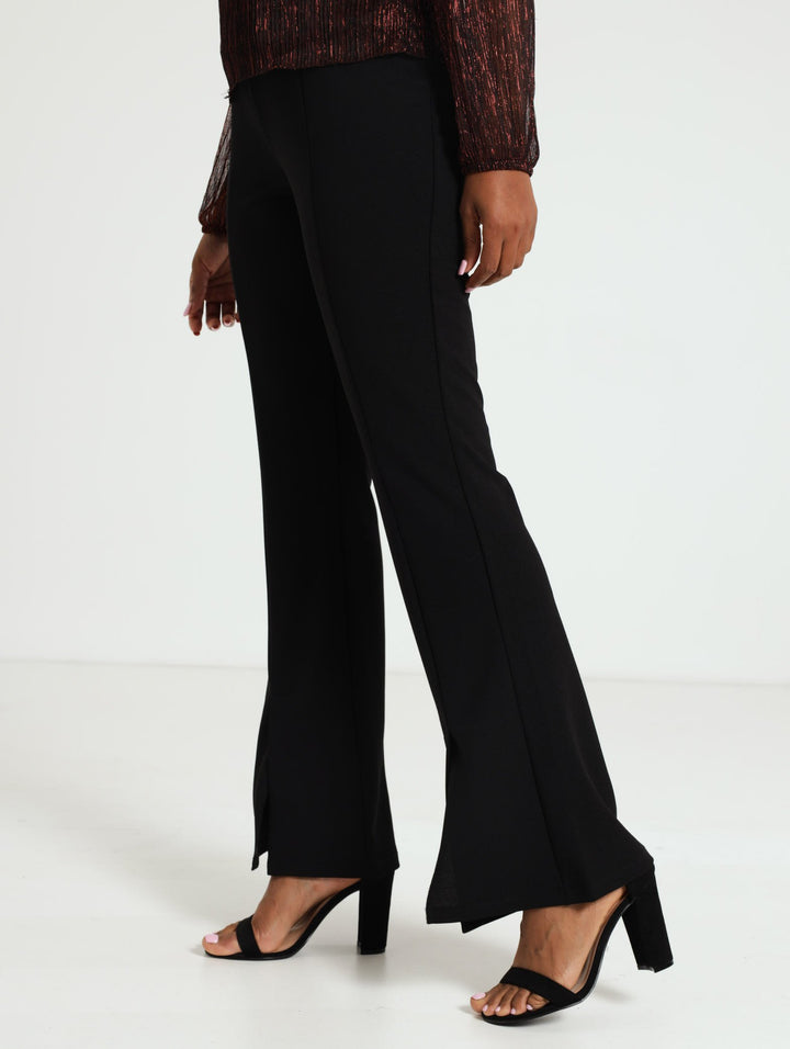 Panelled Slit Flared Leg Pant - Black